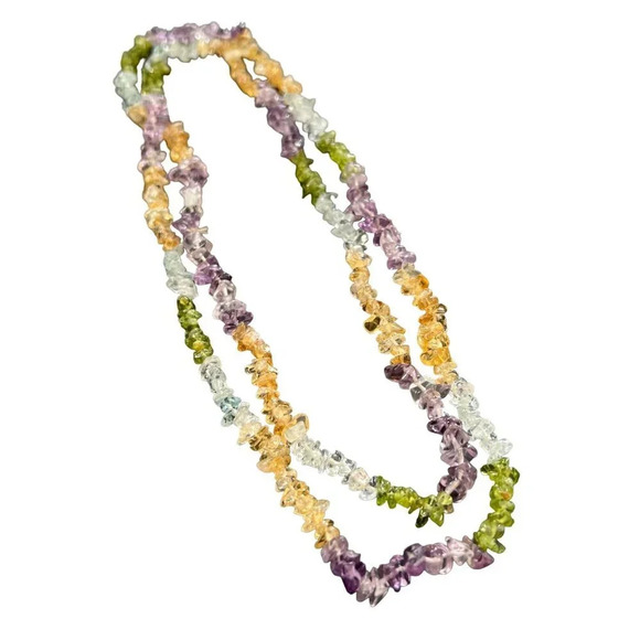Aquamarine Citrine Peridot Amethyst Semi-Precious Gemstone Nugget Bead Necklace - Picture 2 of 7